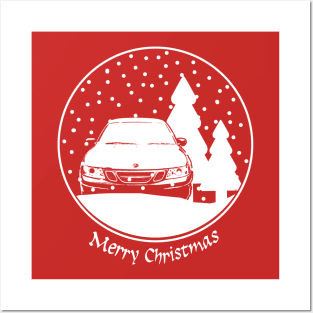 Saab 9-3 classic car Christmas snow globe Posters and Art